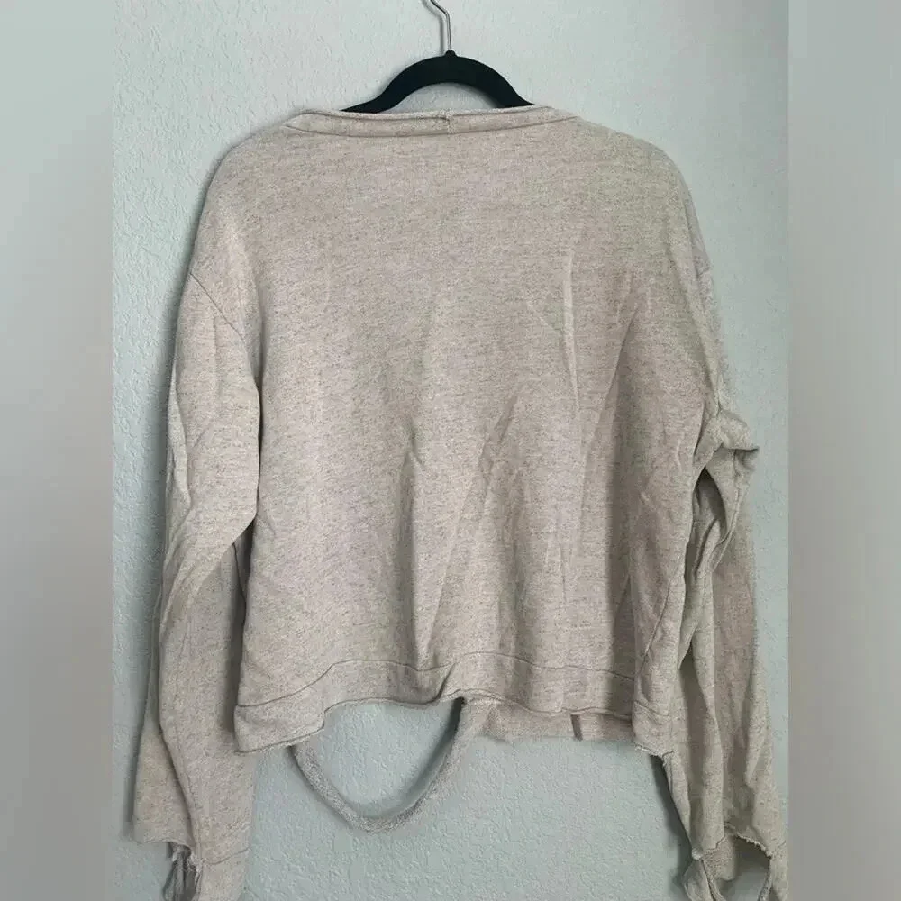 Good hYOUman We Are All Babes Ripped Grey Cotton Cozy Boho Sweatshirt- Small - Picture 8 of 12